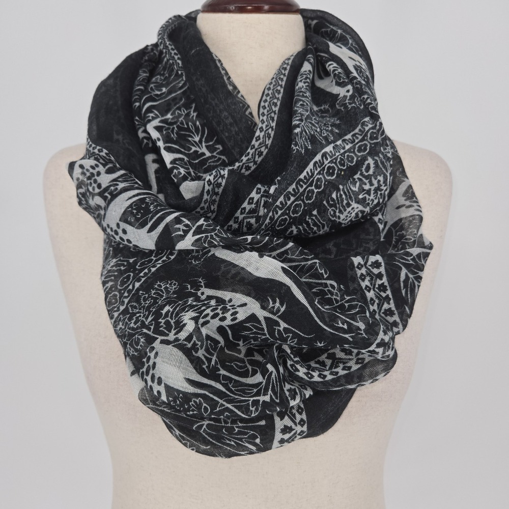 Black‎ White Deer Print Infinity Scarf Wrap Shawl Lightweight Sheer Boho Animal